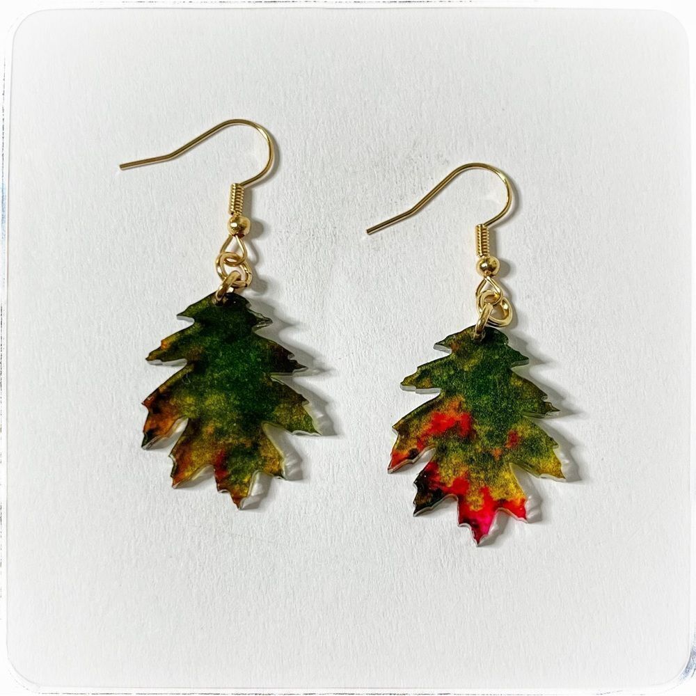 Oak leaf acrylic earrings. Handmade